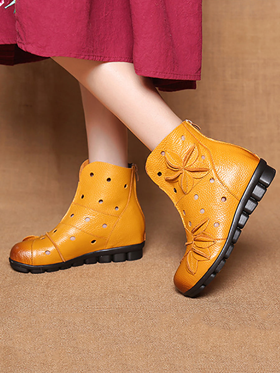 Bottes de printemps en cuir ajourées et épissées pour femmes