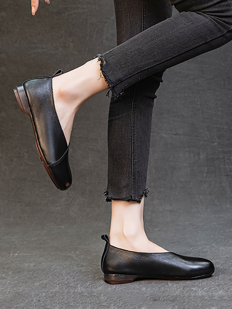 Scarpe da donna vintage primaverili in pelle con tacco basso