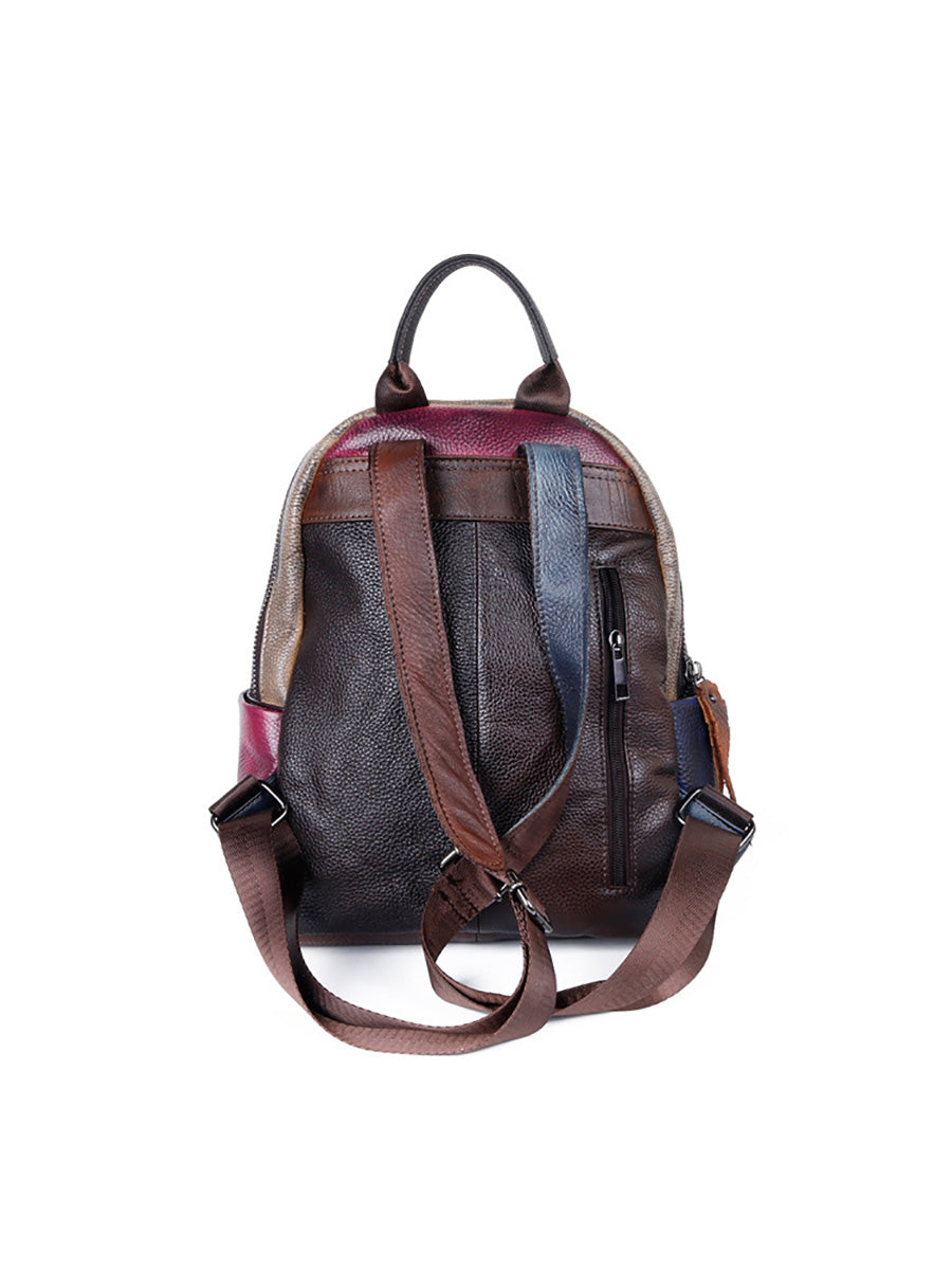 Zaino da esterno in pelle dipinto a mano colorblock da donna