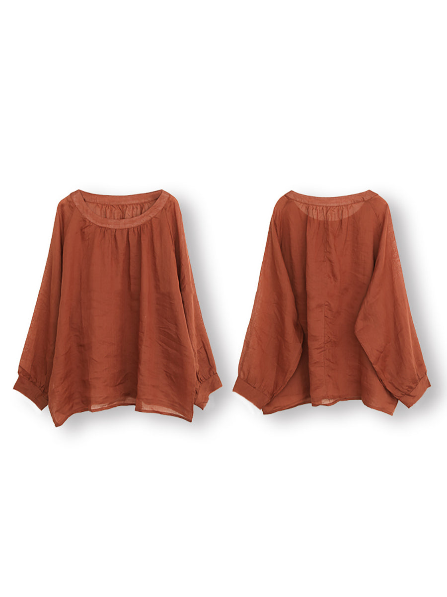Camicia vintage estiva a maniche lunghe in ramiè da donna