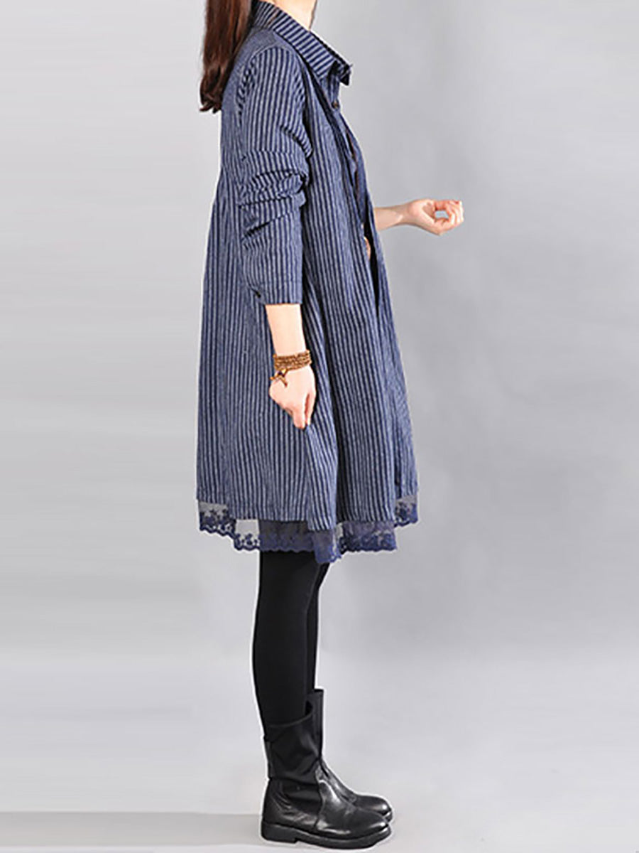 Robe ample en coton et lin avec ourlet en dentelle imprimée