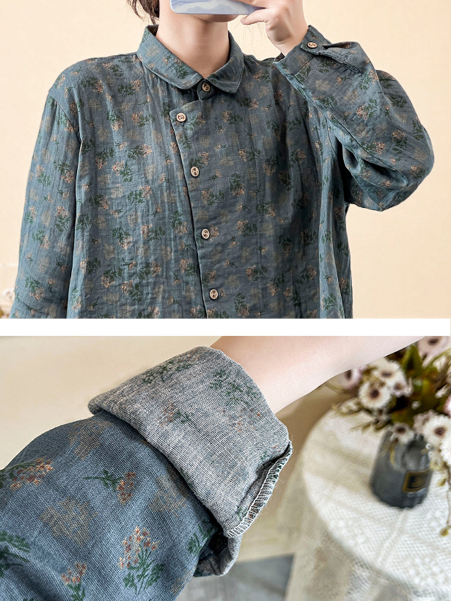 Chemise à fermeture oblique à imprimé floral vintage pour femme