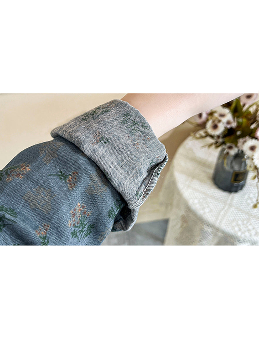 Chemise à manches longues à imprimé floral vintage pour femme