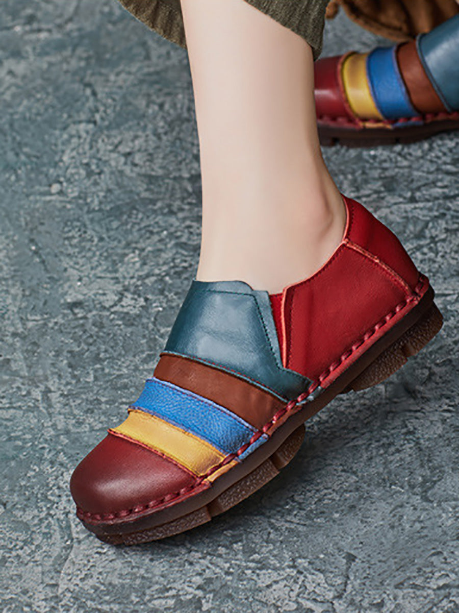 Scarpe basse casual da donna in pelle con inserti color block