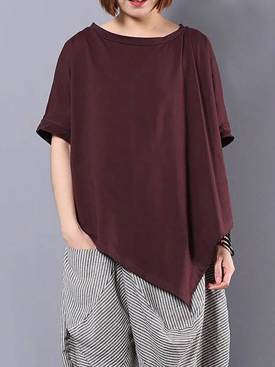 T-shirt ample irrégulier en coton pour femme