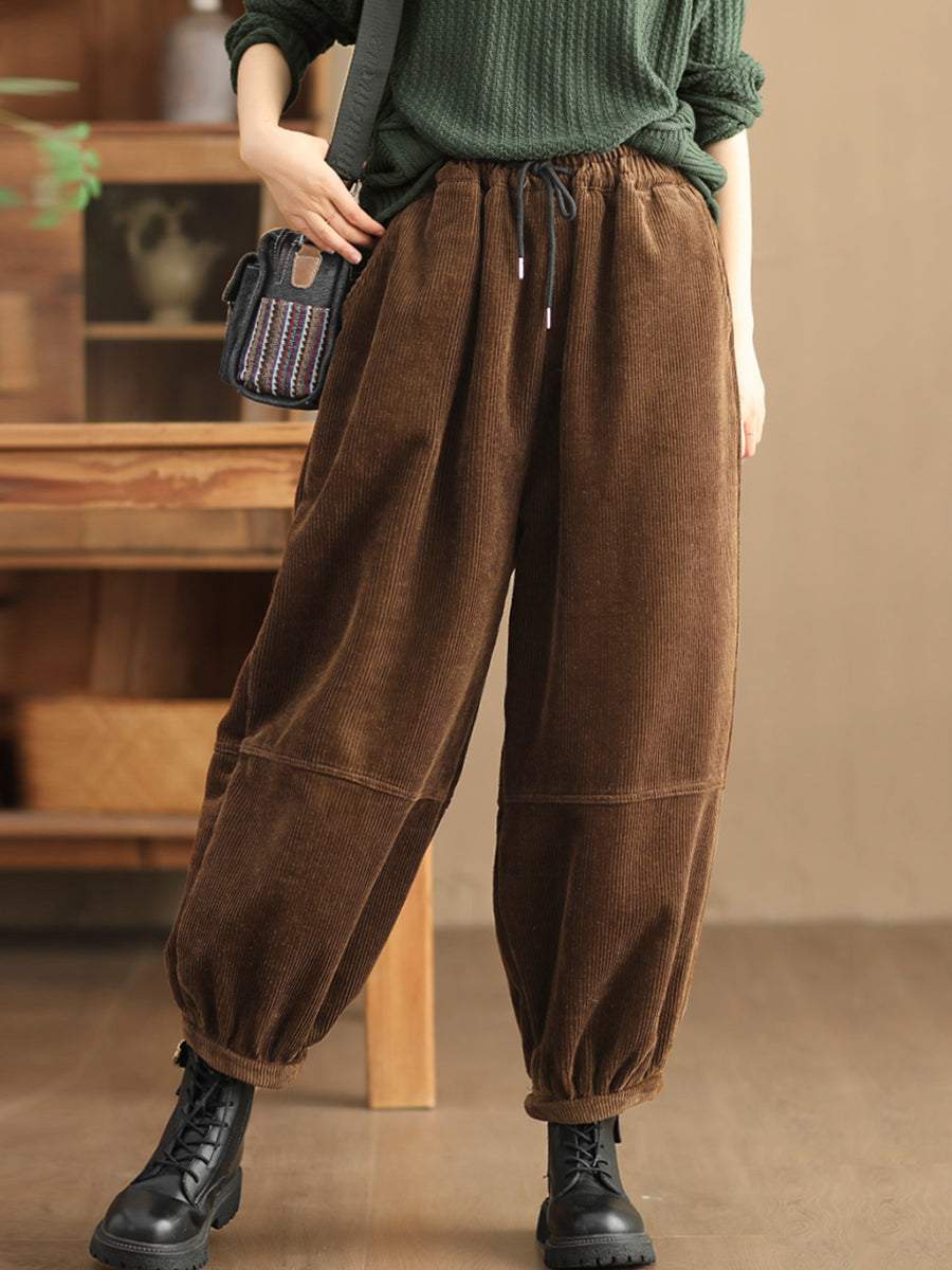 Pantalon décontracté uni ample doublé polaire pour femme