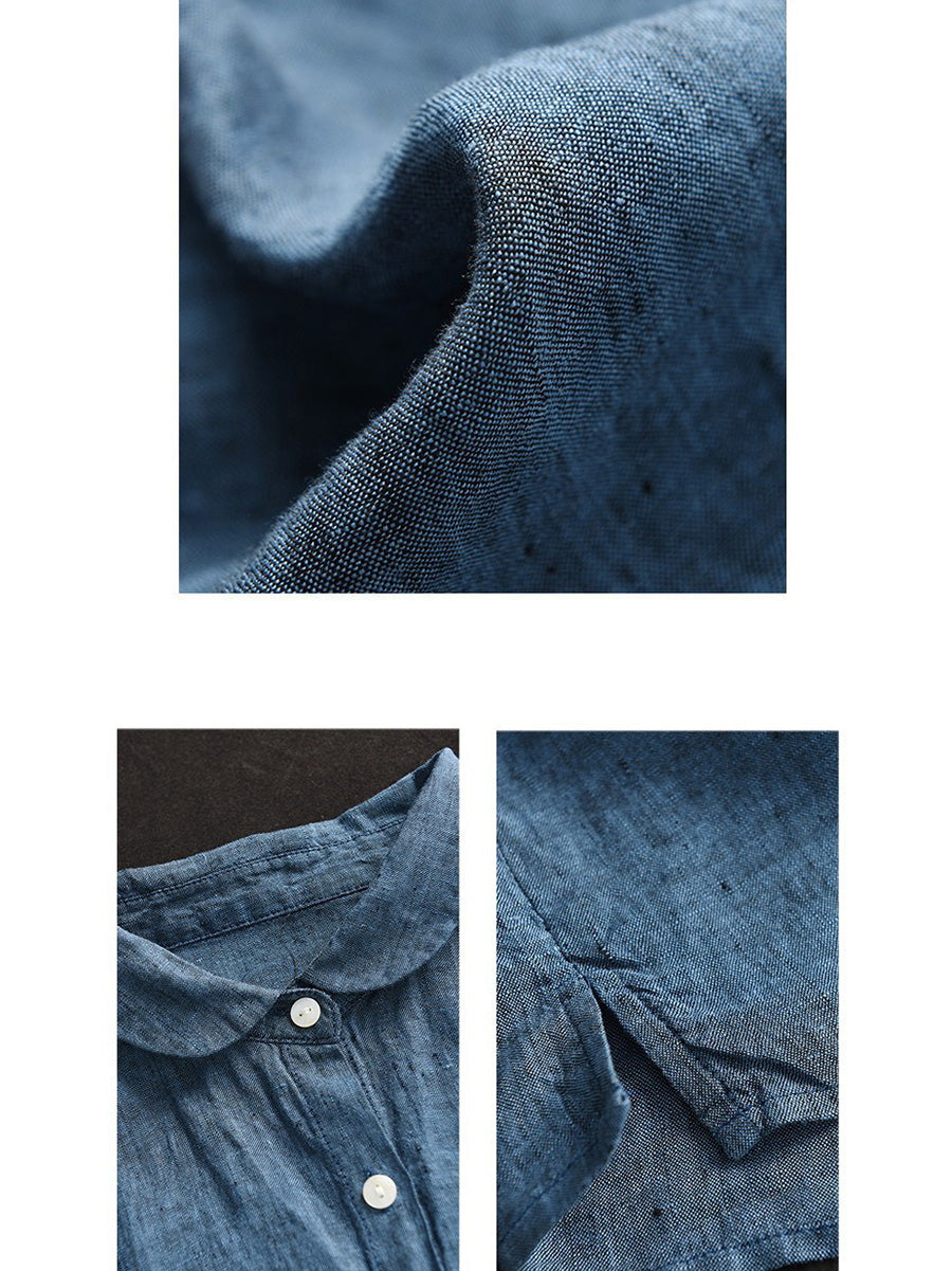 Camicia da donna vintage tinta unita 100% cotone con bottoni