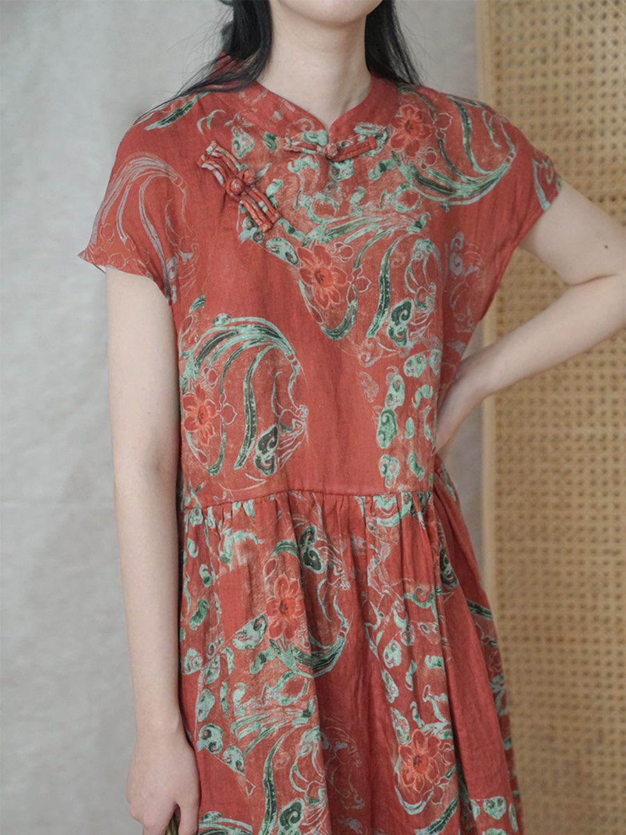 Vestito estivo da donna con fiori etnici in ramiè