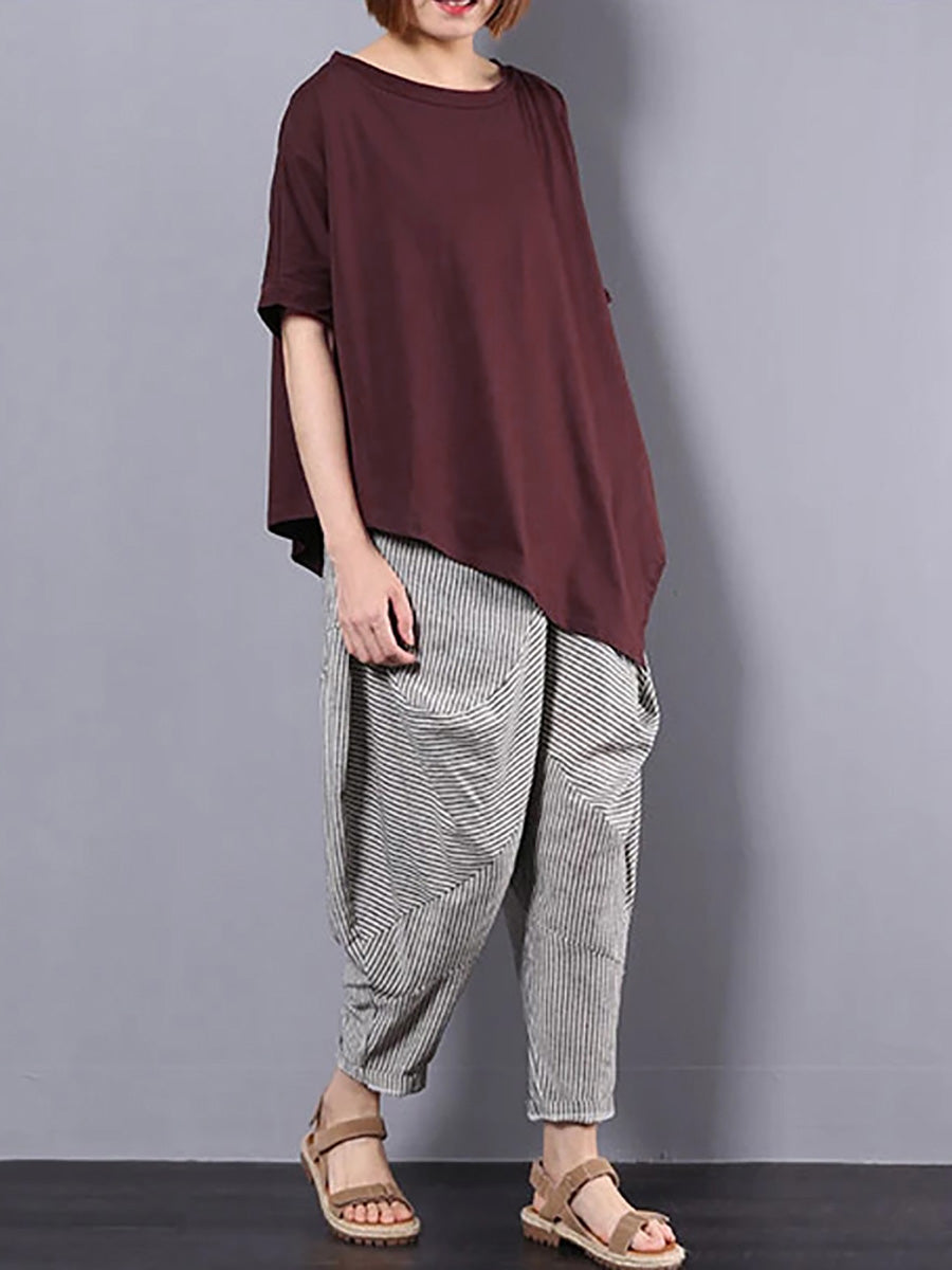 T-shirt ample irrégulier en coton pour femme