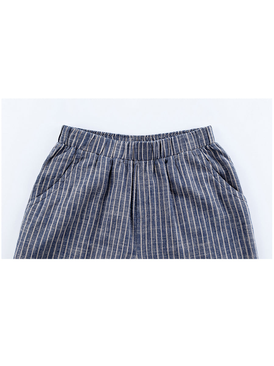 Pantaloni da donna in cotone e lino a righe