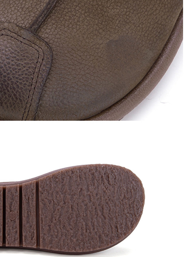 Women Vintage Genuine Leather Spliced Flat Ankle Boots