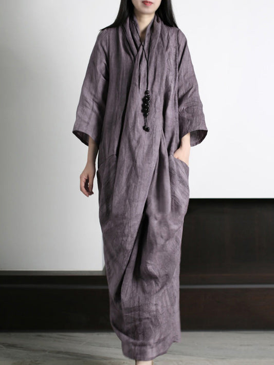 Abito da donna vintage irregolare in lino e cotone con tiedye