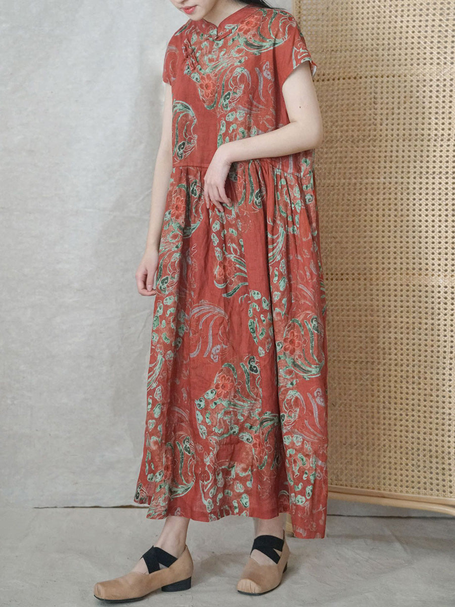 Vestito estivo da donna con fiori etnici in ramiè