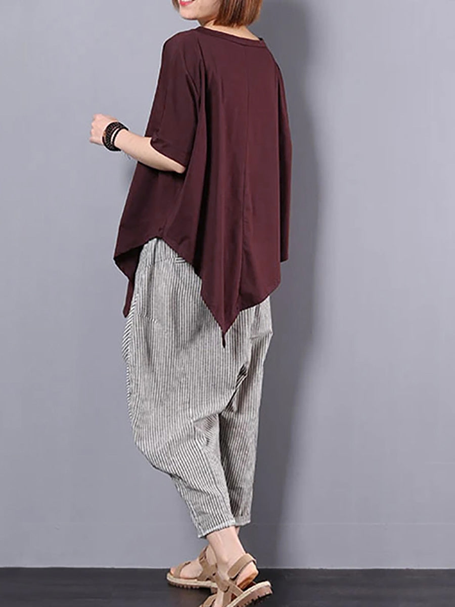 T-shirt ample irrégulier en coton pour femme