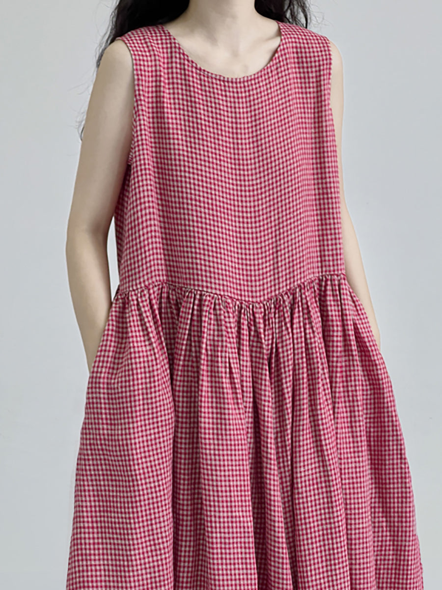 Abito gilet largo a quadri estivi da donna