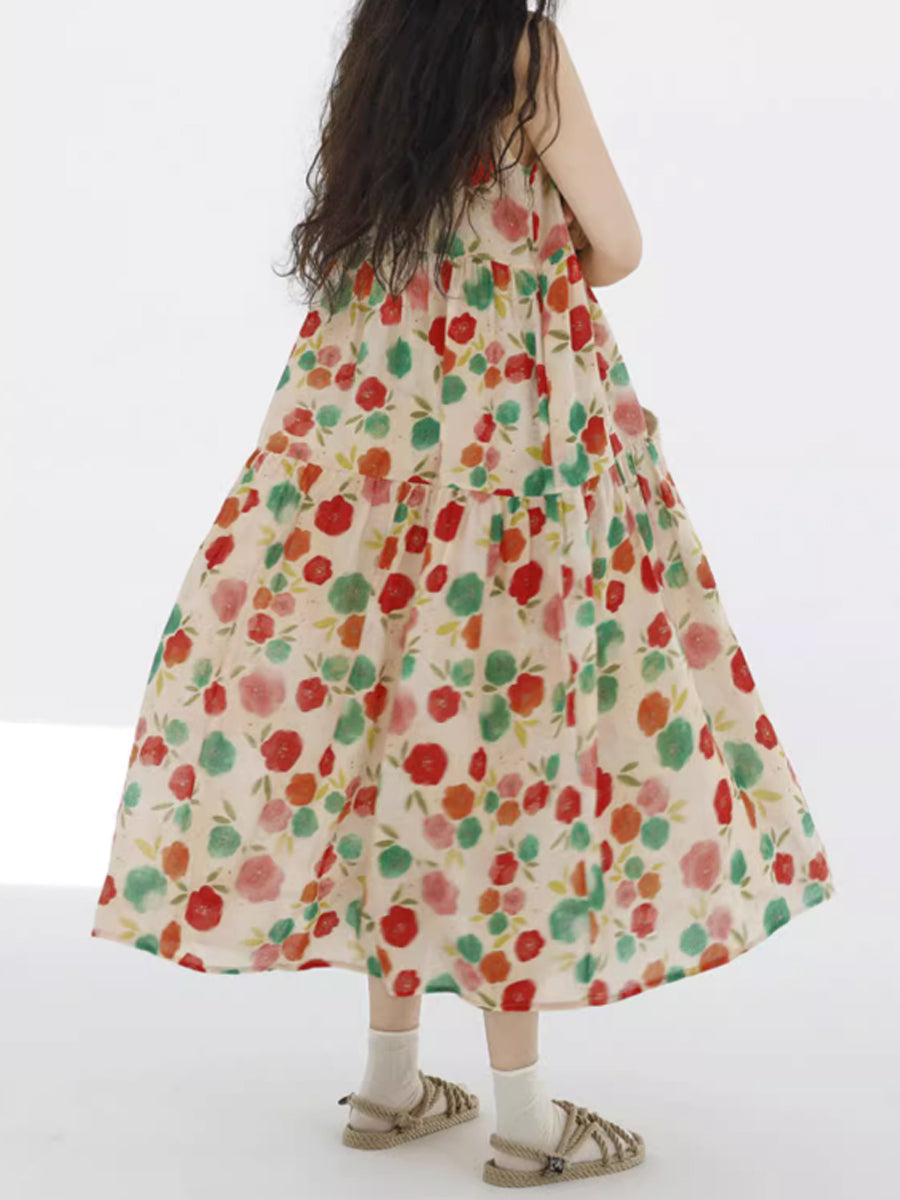 Vestito estivo da donna con scollo a V e pieghe a fiori carini