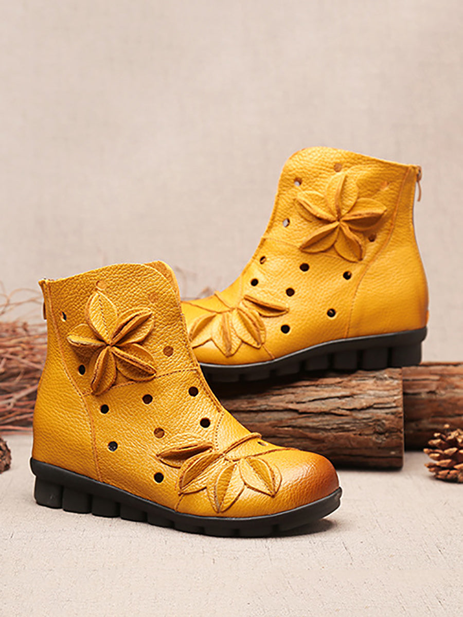 Bottes de printemps en cuir ajourées et épissées pour femmes