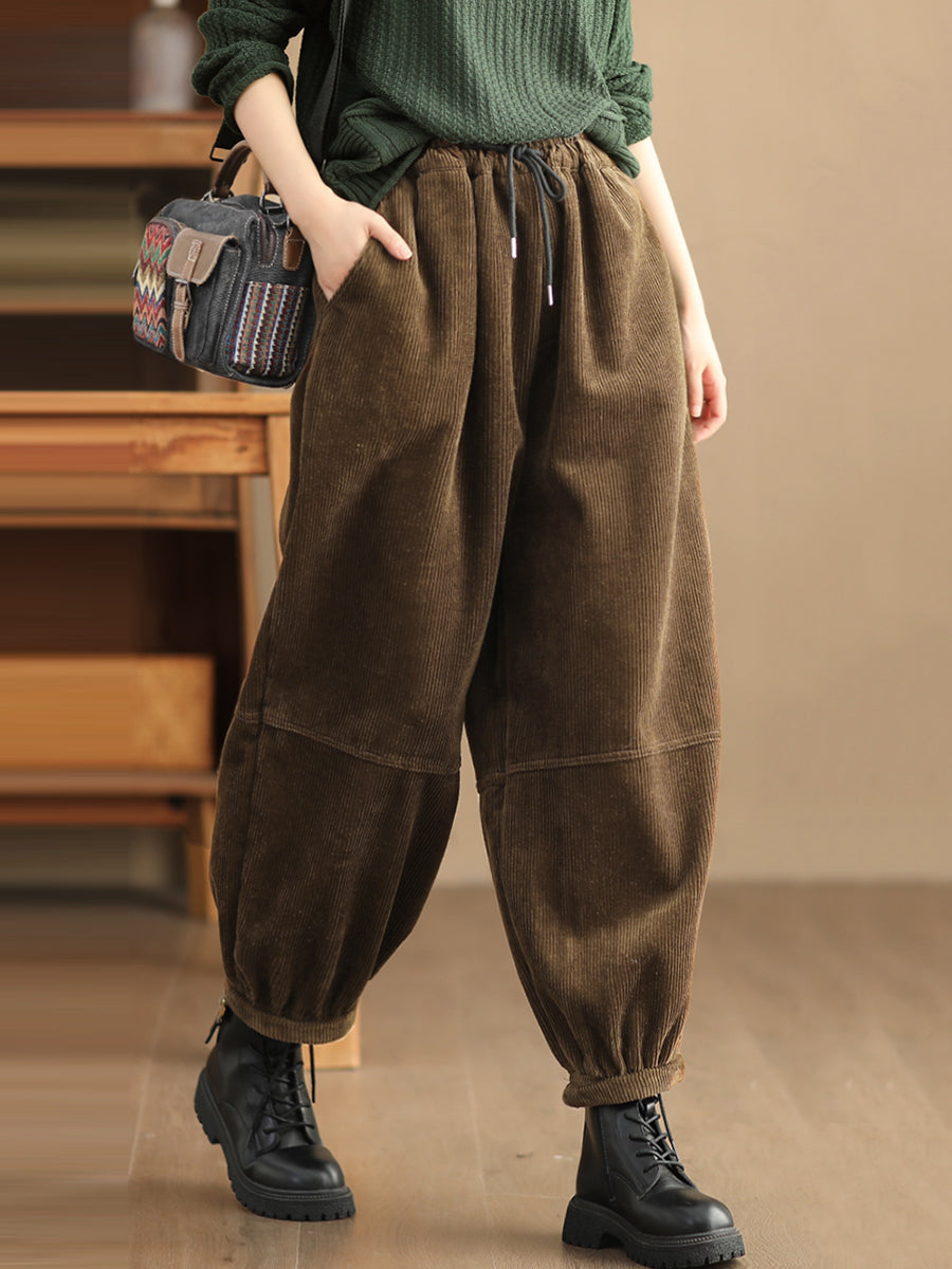 Pantalon décontracté uni ample doublé polaire pour femme