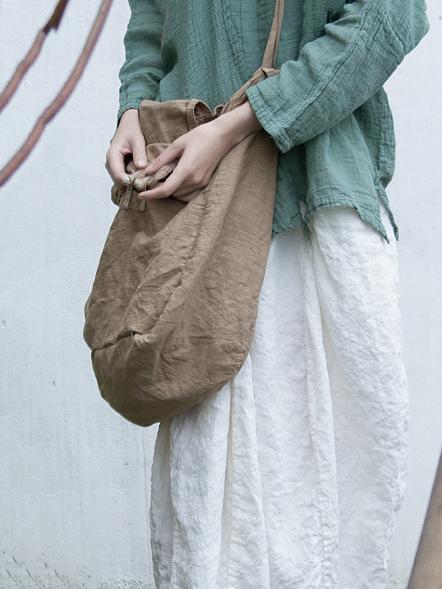 Borsa a tracolla vintage in cotone e lino, grande capacità
