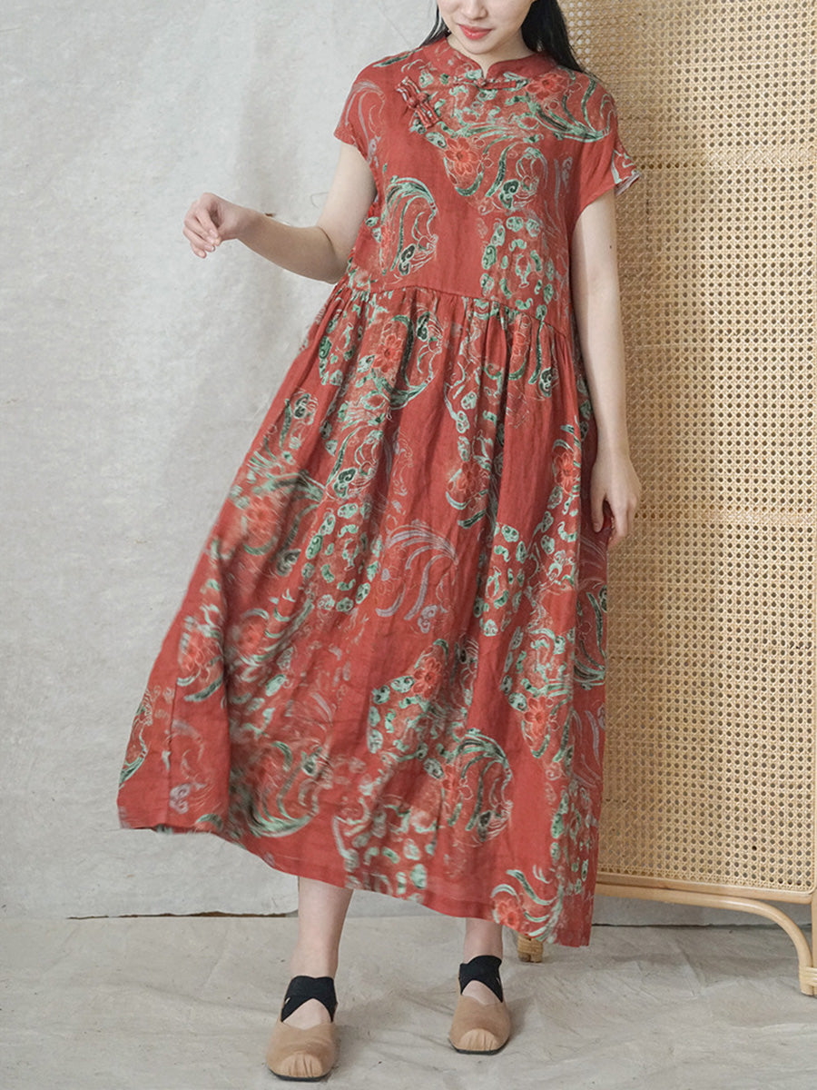 Vestito estivo da donna con fiori etnici in ramiè