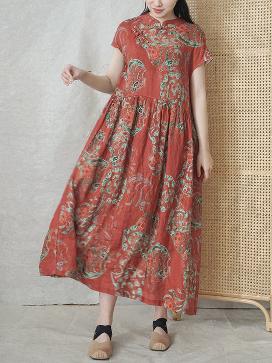 Vestito estivo da donna con fiori etnici in ramiè