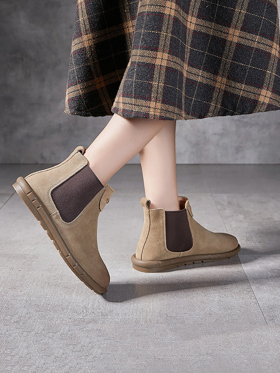 Stivali Chelsea bassi in vera pelle color block da donna