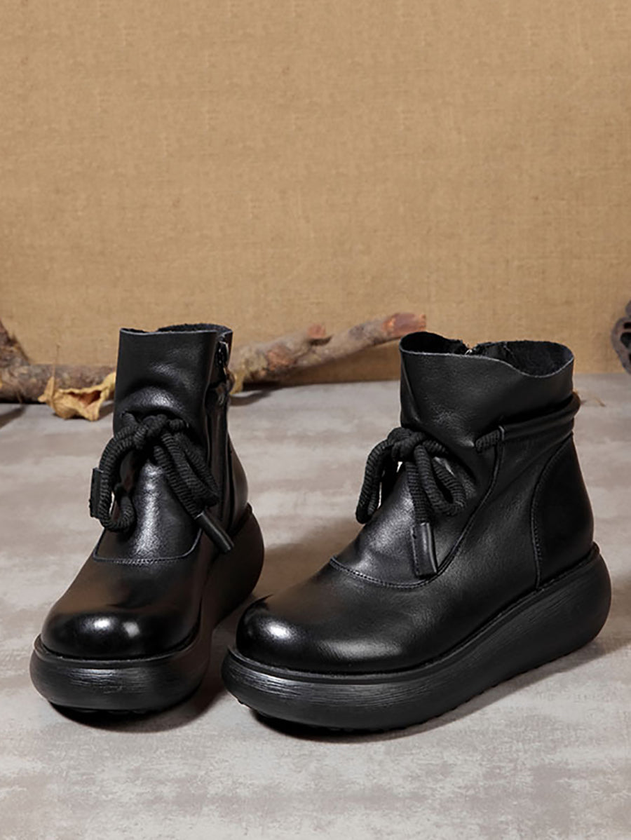 Stivali da donna vintage invernali in pelle con plateau