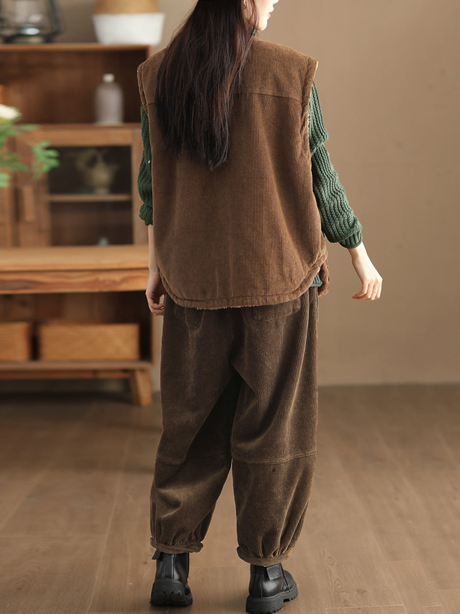 Pantalon décontracté uni ample doublé polaire pour femme