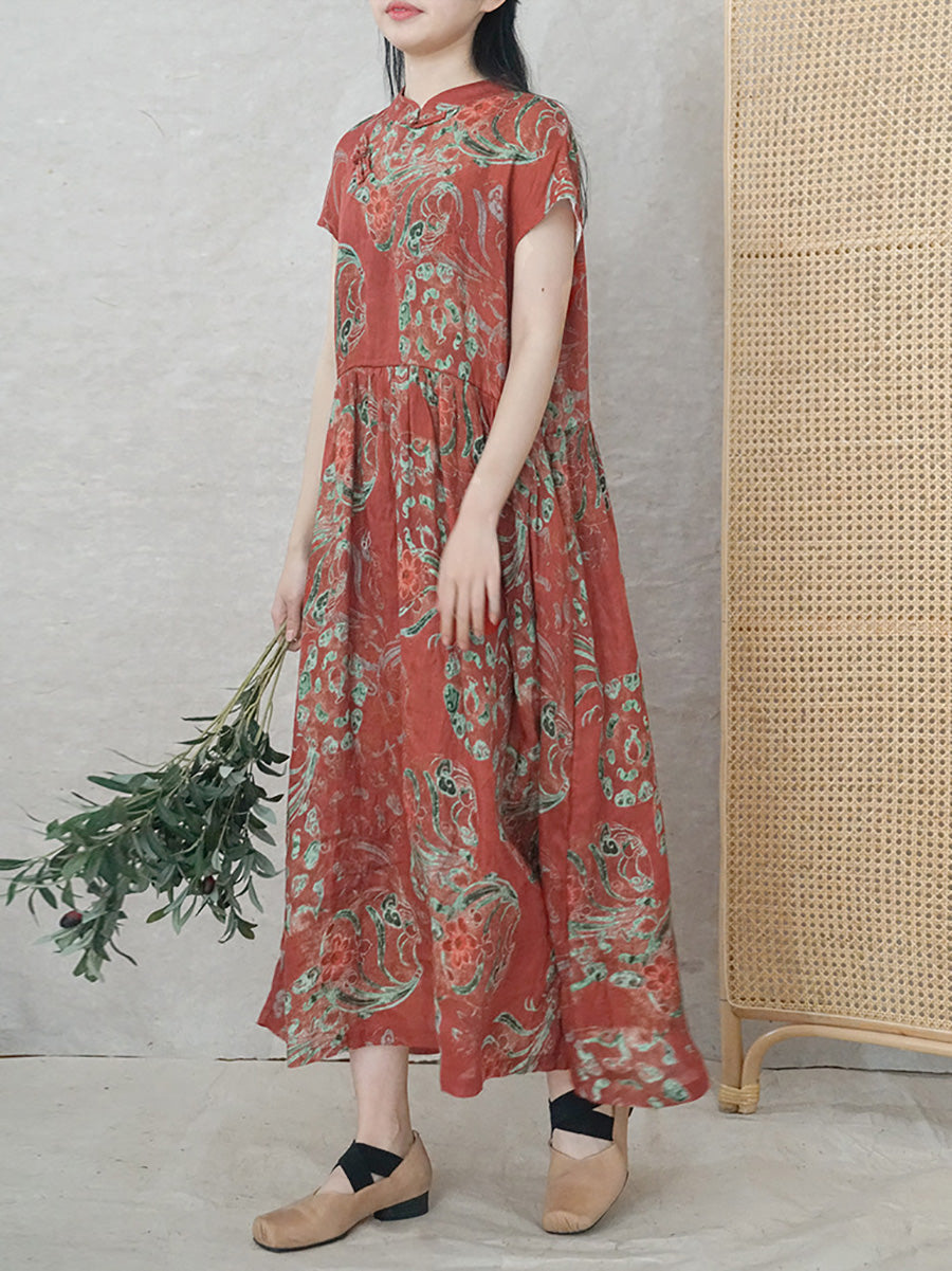 Vestito estivo da donna con fiori etnici in ramiè