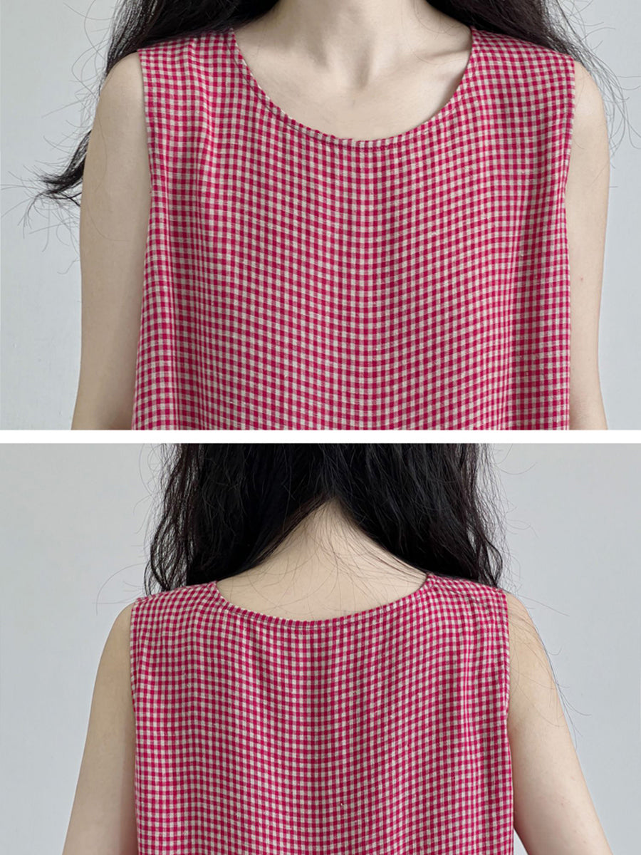 Abito gilet largo a quadri estivi da donna