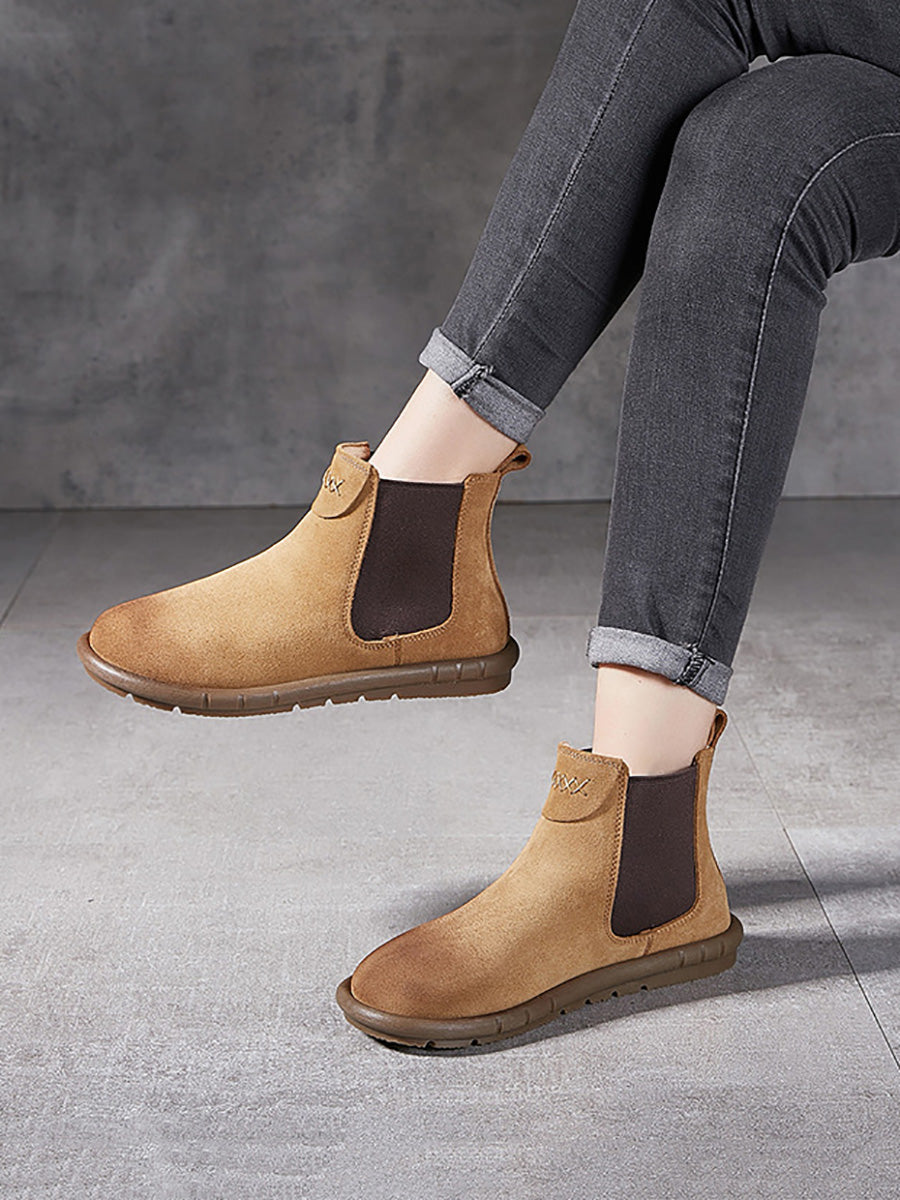 Stivali Chelsea bassi in vera pelle color block da donna