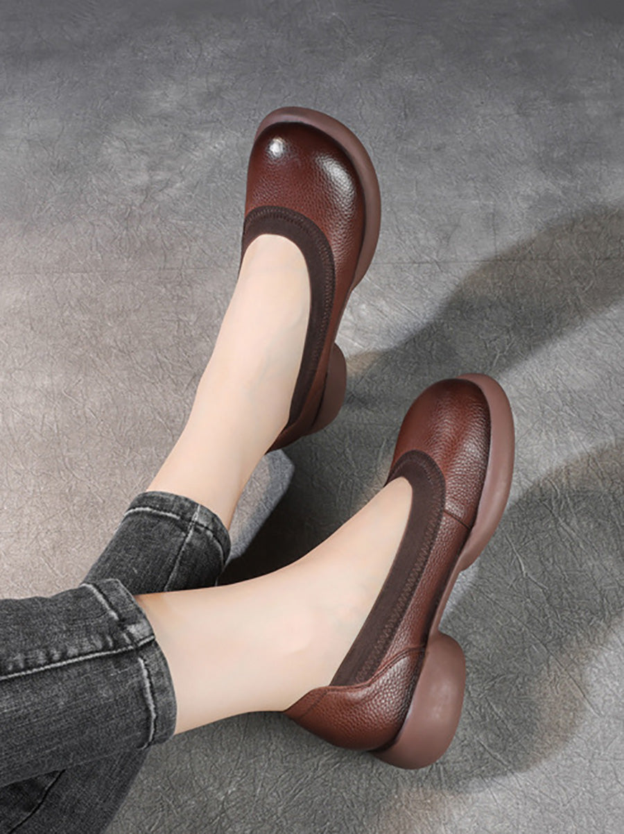 Scarpe da donna casual estive in vera pelle con tacco basso