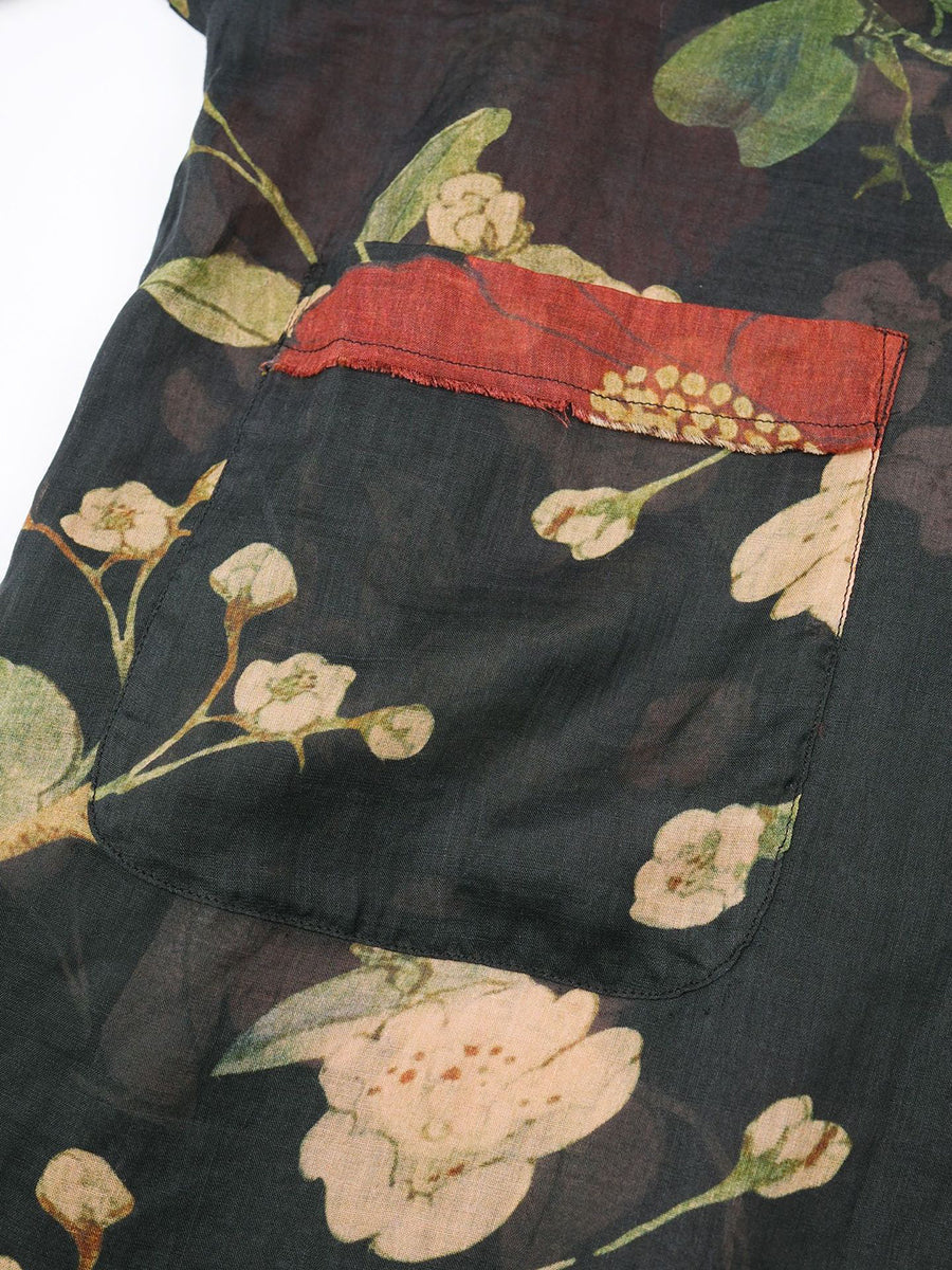 Camicia lunga primaverile con stampa floreale vintage da donna in ramiè