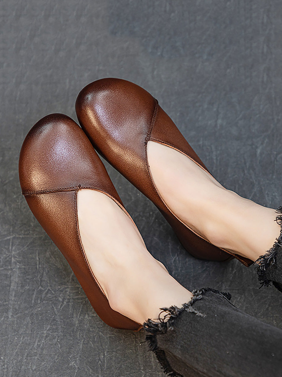 Scarpe da donna vintage primaverili in pelle con tacco basso