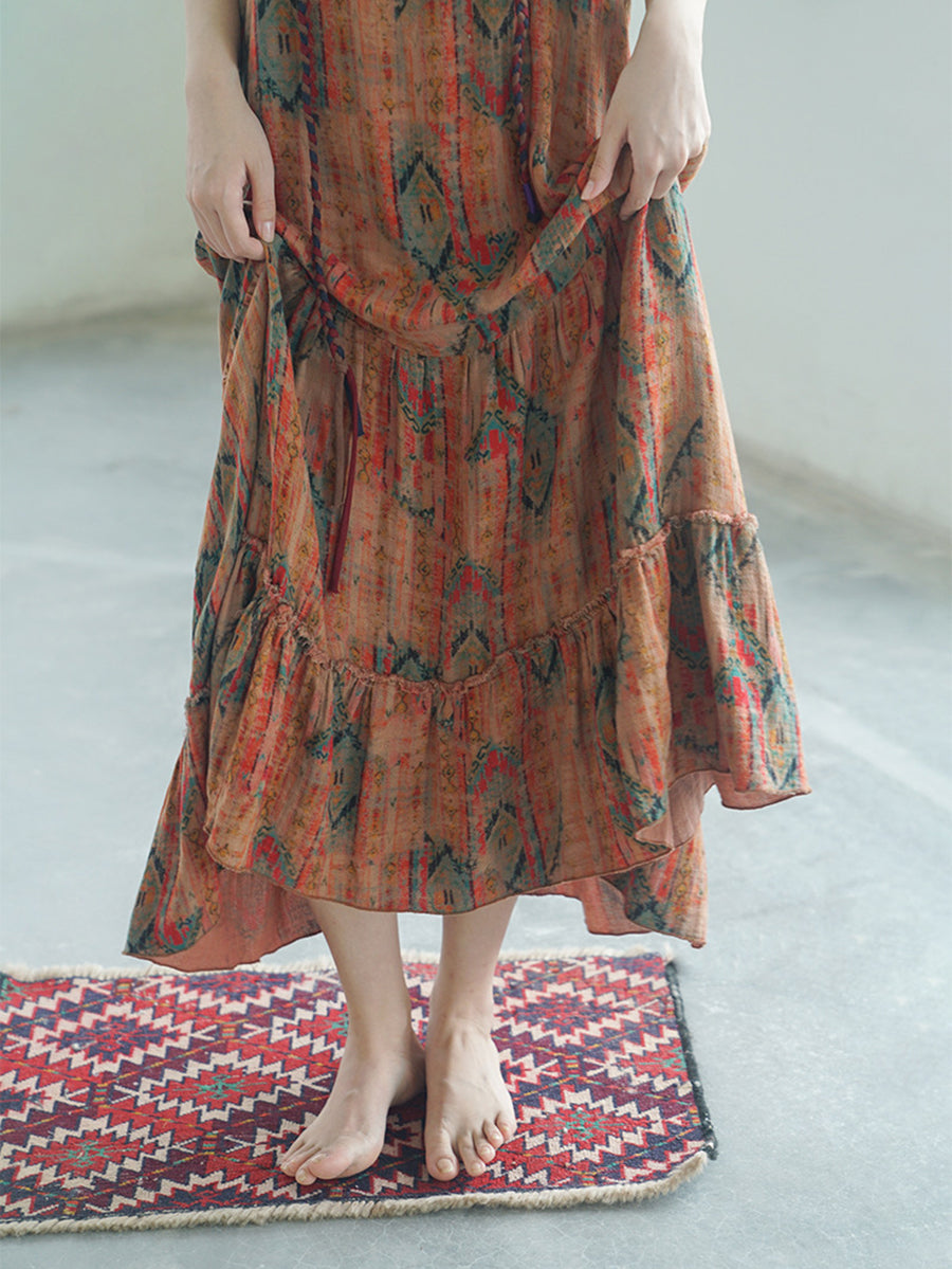 Women Exotic Print Cotton Loose Long Fishtail Vest Dress