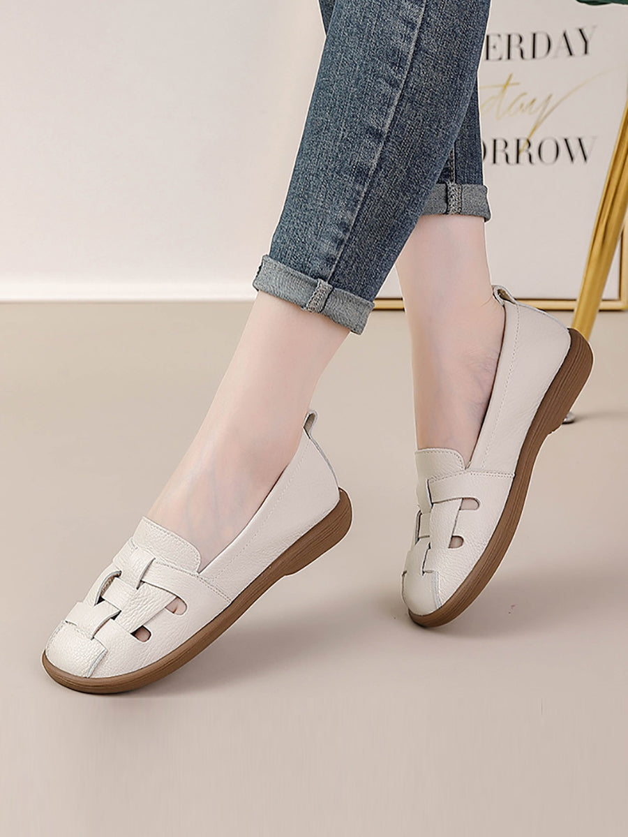 Scarpe basse estive vintage in pelle morbida intrecciata da donna