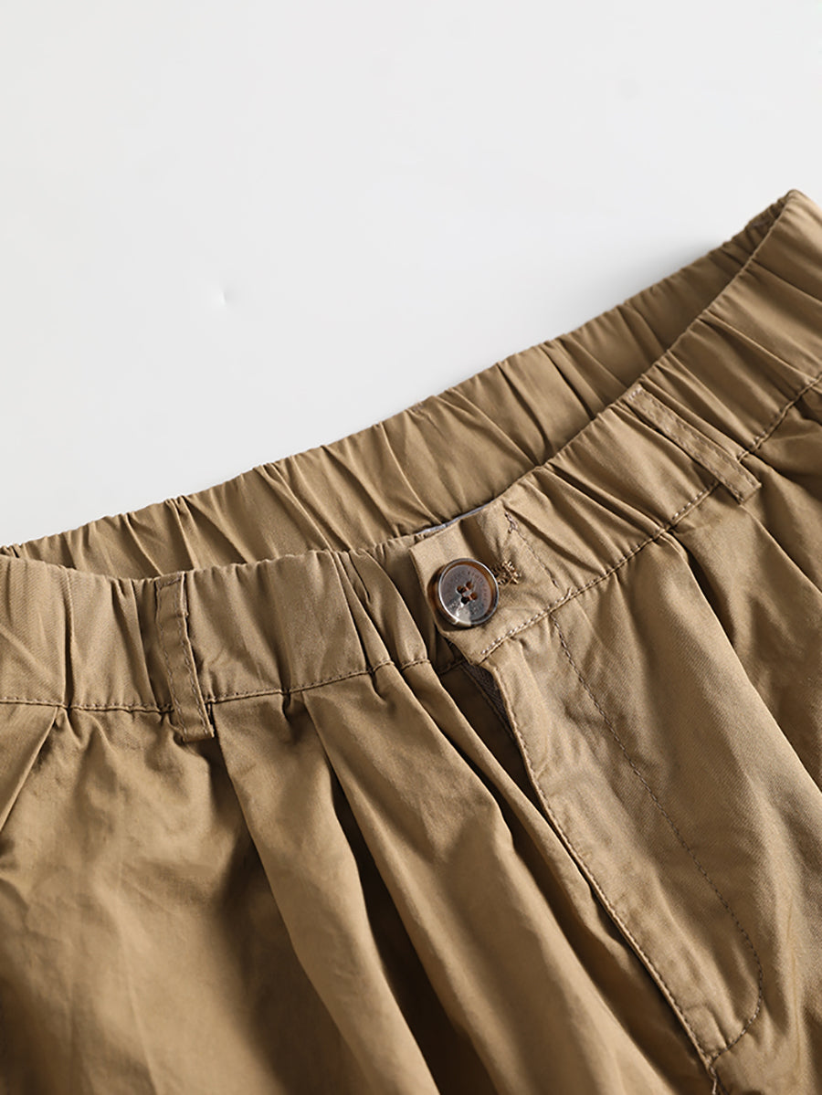 Pantalon d'été décontracté en coton à jambes larges avec poches solides pour femmes