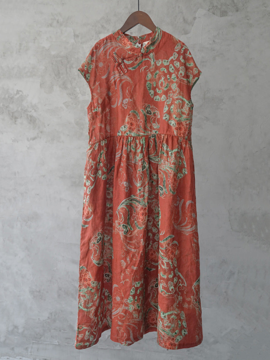 Vestito estivo da donna con fiori etnici in ramiè