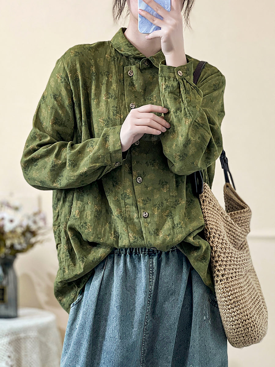 Chemise à fermeture oblique à imprimé floral vintage pour femme