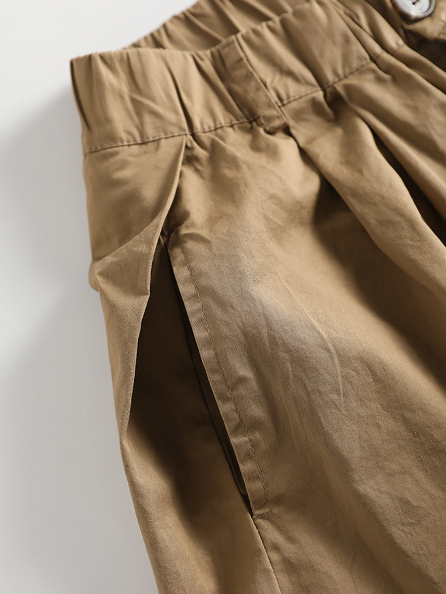 Pantalon d'été décontracté en coton à jambes larges avec poches solides pour femmes