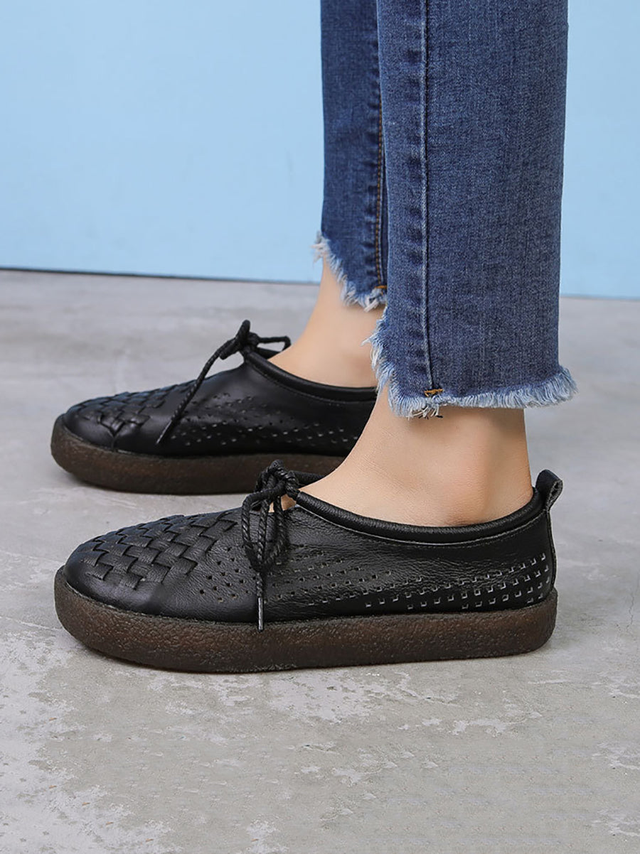 Scarpe basse estive vintage in pelle intrecciata da donna