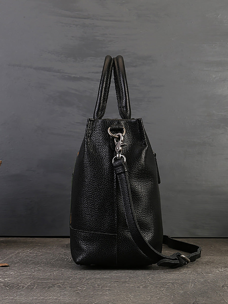 Borsa a mano con tracolla in pelle patchwork da donna, capacità grande