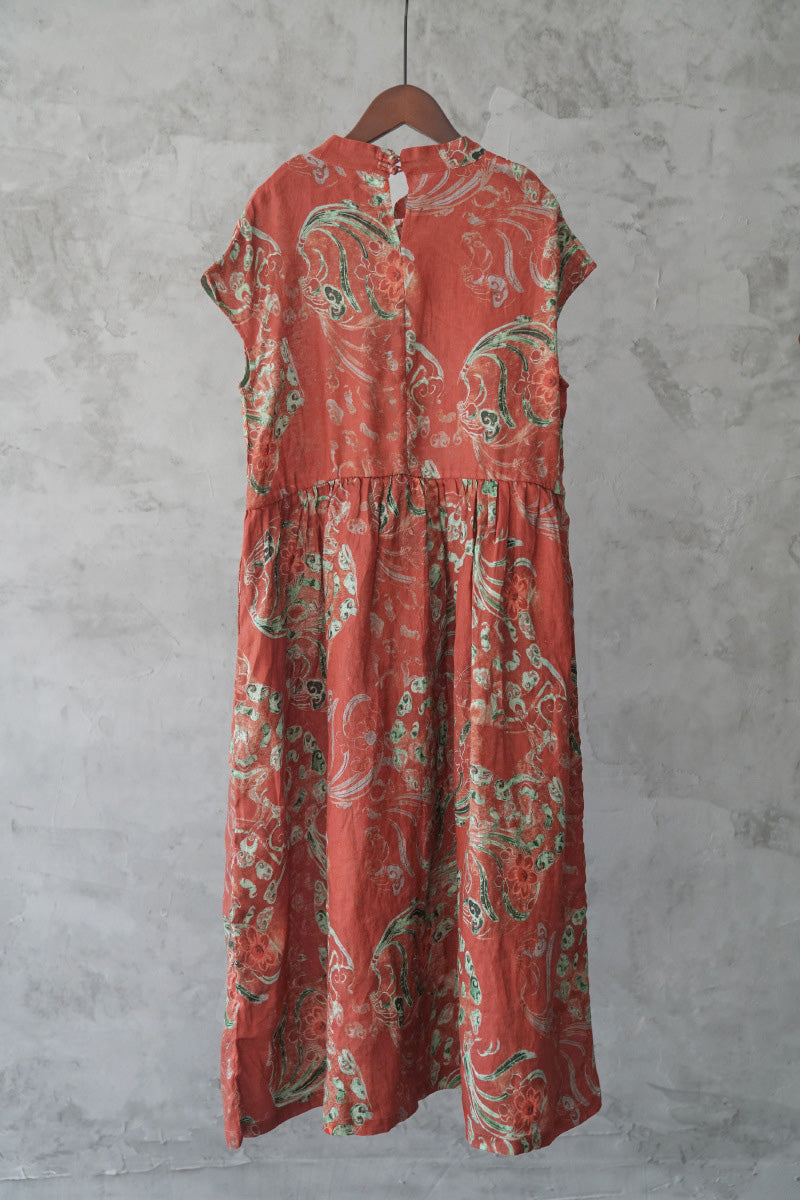 Vestito estivo da donna con fiori etnici in ramiè
