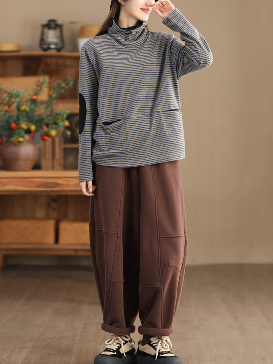 Sweat-shirt à col roulé à rayures décontracté pour femme