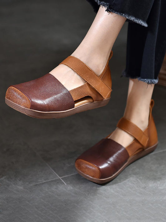 Scarpe basse estive vintage in pelle color block da donna