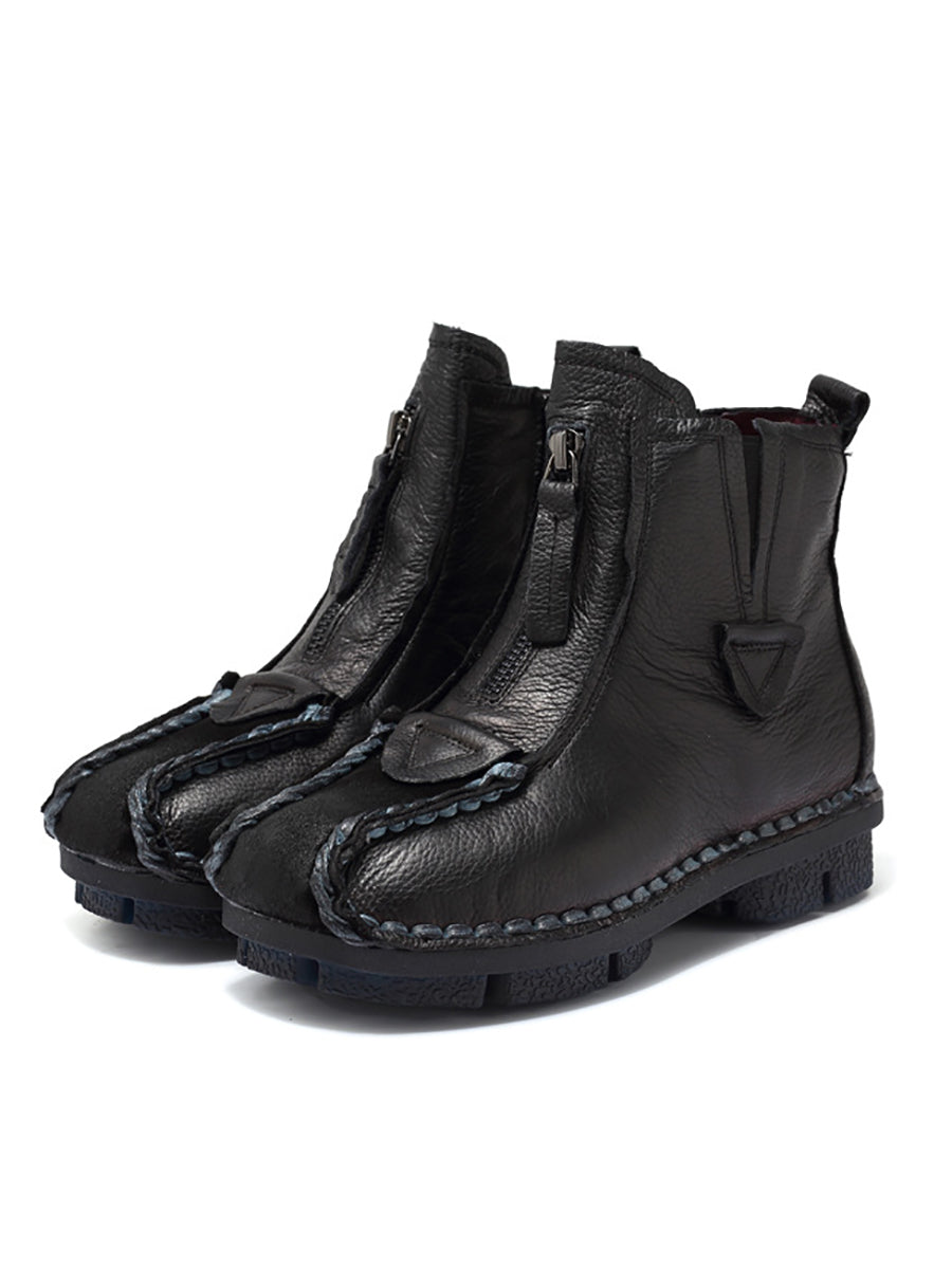 Stivali invernali vintage in vera pelle con cuciture
