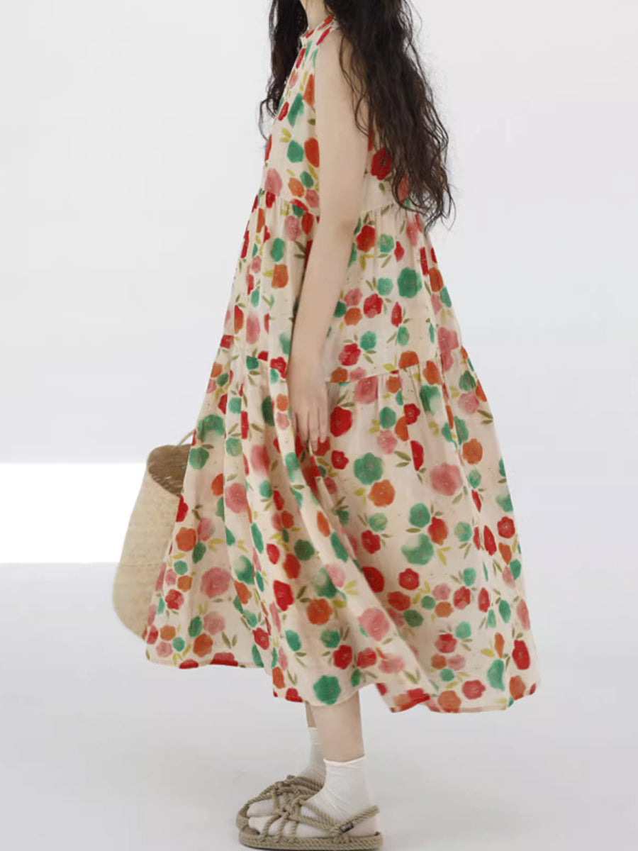 Vestito estivo da donna con scollo a V e pieghe a fiori carini