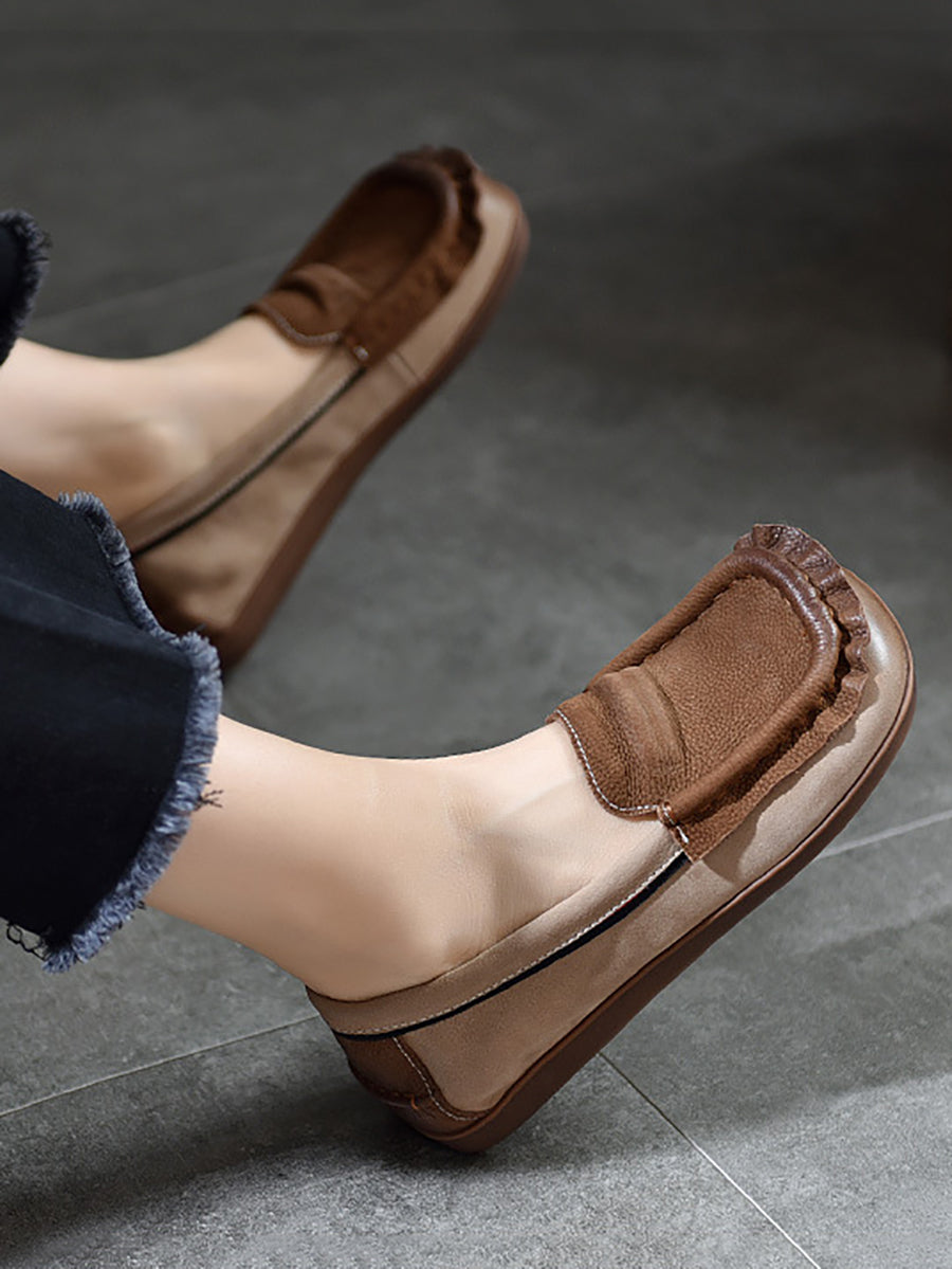 Scarpe estive retrò in pelle color block con giunzioni da donna