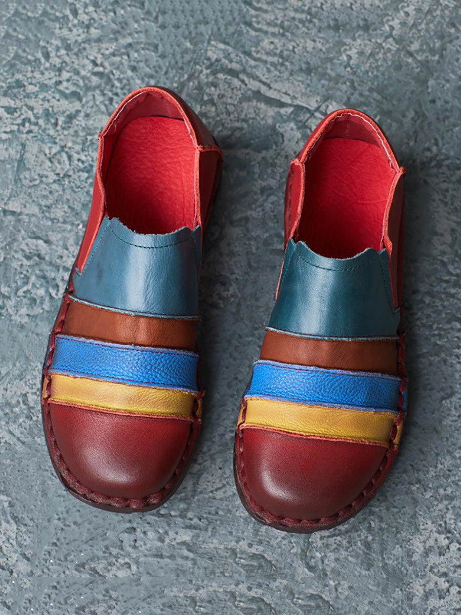 Scarpe basse casual da donna in pelle con inserti color block