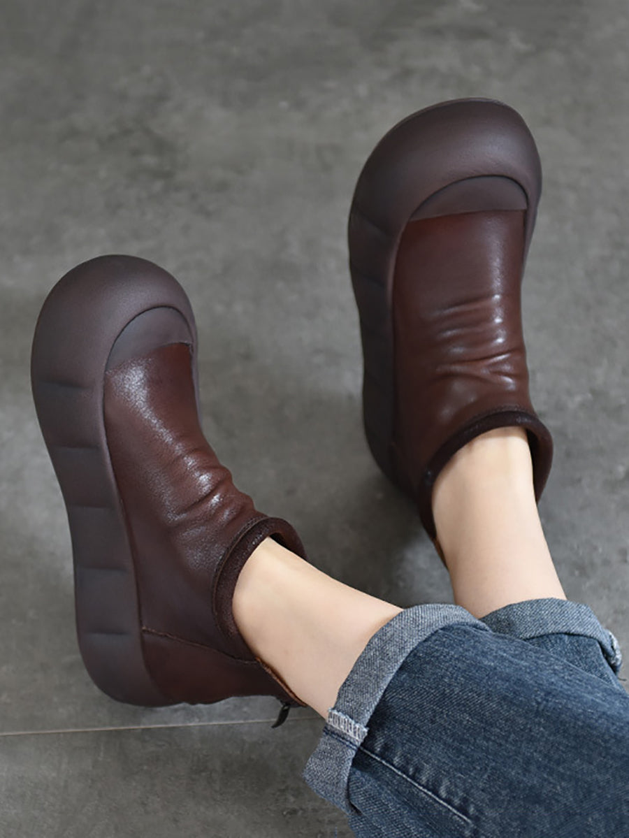 Women Vintage Autumn Soft Leather Platform Boots